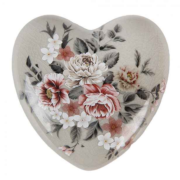 Zelená keramická dekorace srdce s květy Floria - 11*11*4 cm Clayre & Eef