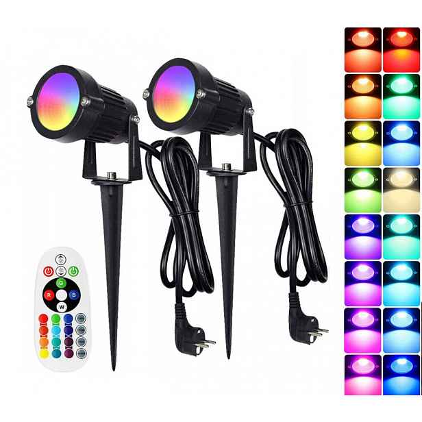 2KS Zahradní Reflektor Zapichovací špíz černý IP65 Led Rgb