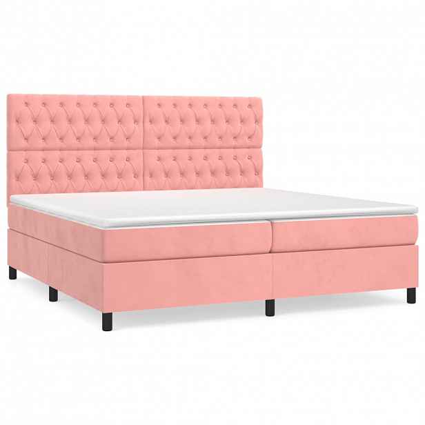 vidaXL Box spring postel s matrací růžová 200x200 cm samet