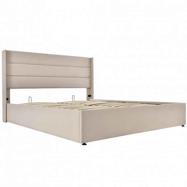 CHICFURN ČALOUNĚNÁ POSTEL 140/200 cm v béžové barvě s úložným prostorem a matrací
