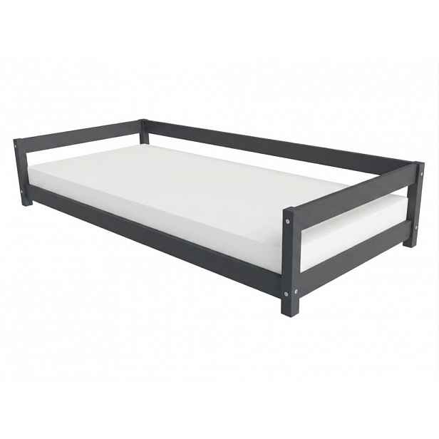 Benlemi Dětská postel LUCKY se zábranou Zvolte barvu: Tmavě šedá, Zvolte rozměr: 90x200 cm, Zvolte zábranu: S otevřeným vstupem