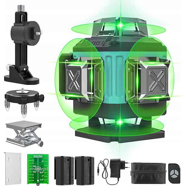 Křížový Laser Zelený 4X360 16 Linií, Samonivelační, Profesionální 4D