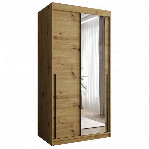 Home Collective SKŘÍŇ S POSUVNÝMI DVEŘMI se zrcadlem, šířka 100 cm, Artisan s černým úchytem