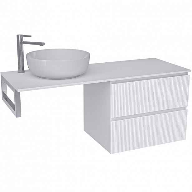 Koupelnová skříňka Carole - bílá matná rýhovaná + deska pod umyvadlo Navira Slim - 18 mm + konzole chrom - 160x49,8x46 cm