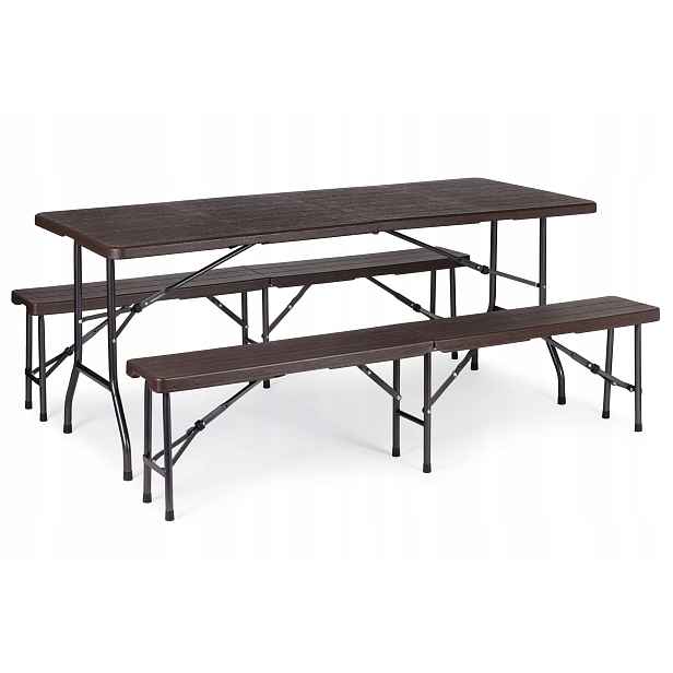 MultiGarden Skládací cateringová sada, stůl 180 cm 2 lavice, hnědá