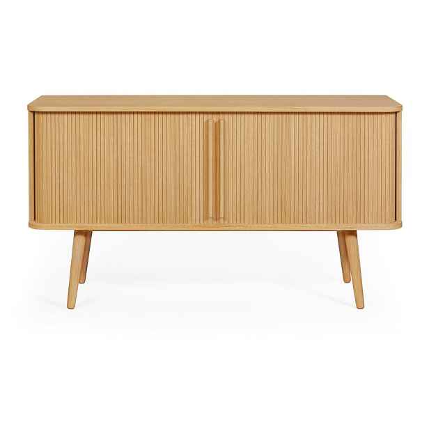 Nízká komoda v dekoru dubu s posuvnými dveřmi v přírodní barvě 138x75 cm Rove – Woodman