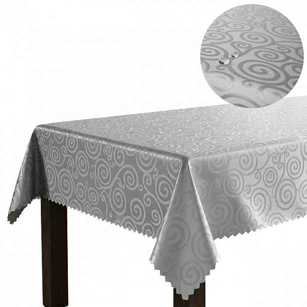 Ubrus odolný proti skvrnám Šedý 160 x 350 cm Polský Elegantní vzor Hlemýžď Obývací pokoj