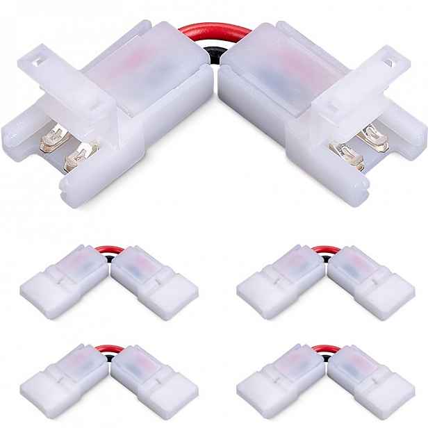 TEMU Nastavitelné 90stupňové L-kusy, 2pinové 8mm, 5ks, pro 5050 RGB LED pásky se šířkou, navržené pro bezpájecí zacvakávací připojení