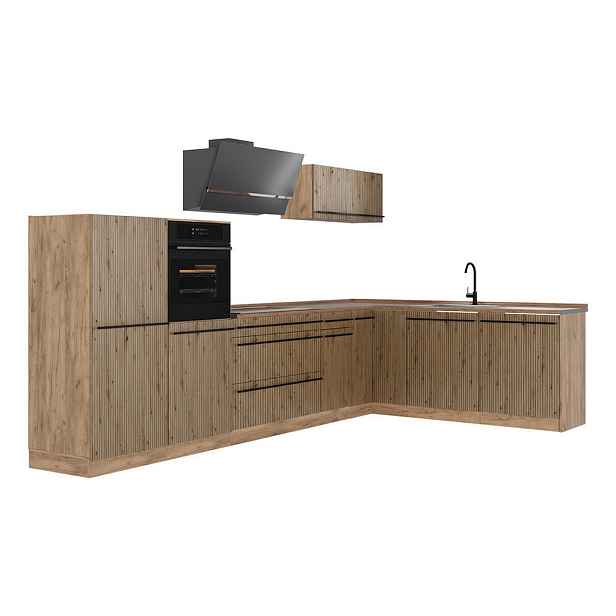 Vicco ROHOVÁ KUCHYŇ R-Line, Řemeslný dub/Zlatý mocný dub, 347 x cm pracovná doska Dub Goldkraft