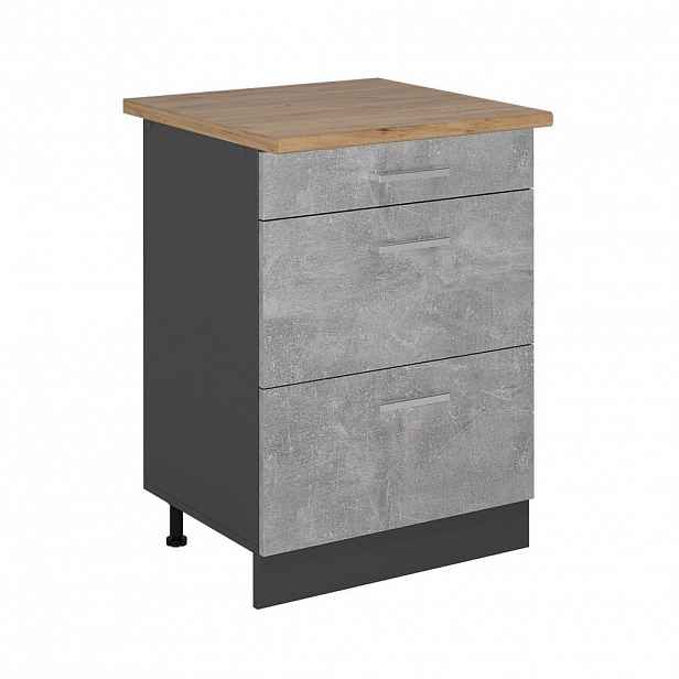 Vicco SPODNÍ SKŘÍŇKA KUCHYŇSKÉ LINKY R-Line Beton 60 cm se zásuvkami, PD Dub