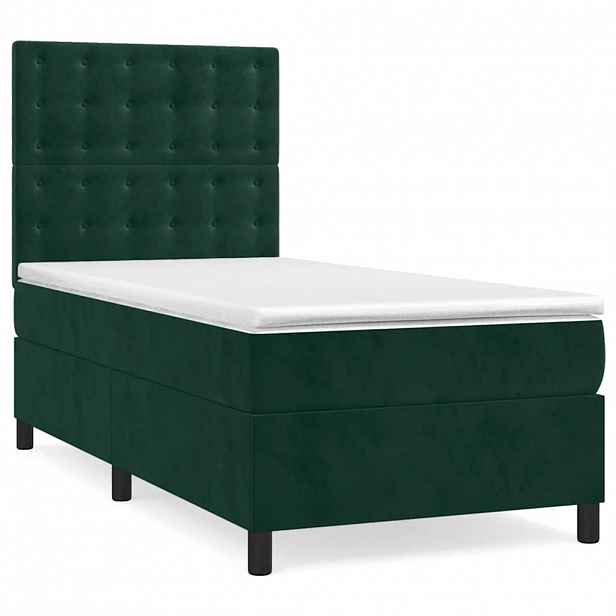vidaXL Box spring postel s matrací tmavě zelená 80 x 200 cm samet