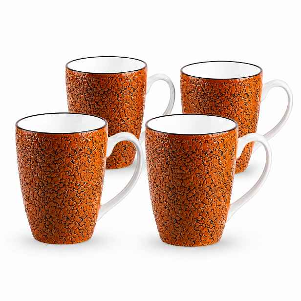 4x Porcelánové hrnky na kávu a čaj 450 ml Wilmax Oranžové Handmade
