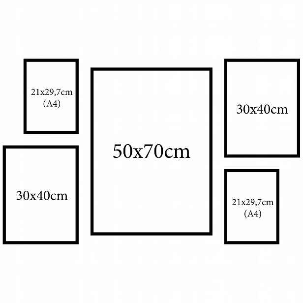 Fotorámečky Černé sada 5ks multirama 50x70cm 30x40cm A4 21x29,7cm