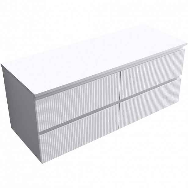 Koupelnová skříňka Carole - bílá matná rýhovaná + deska pod umyvadlo Navira Slim - 18 mm - 120x49,8x46 cm