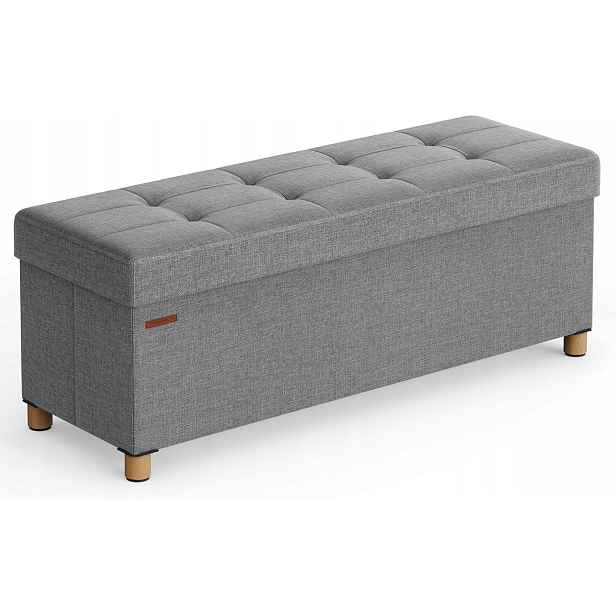 Lavička s úložným prostorem Songmics, skládací nohy, 110x38x40 cm, 300 kg, šedý melír
