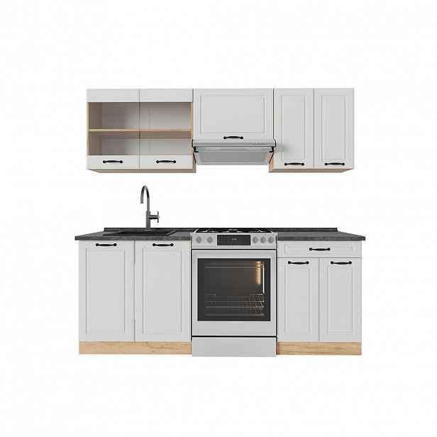 Vicco KUCHYŇSKÝ KOUT R-Line Bílý venkovský dům/zlatý dub 200 cm , PD Antracit