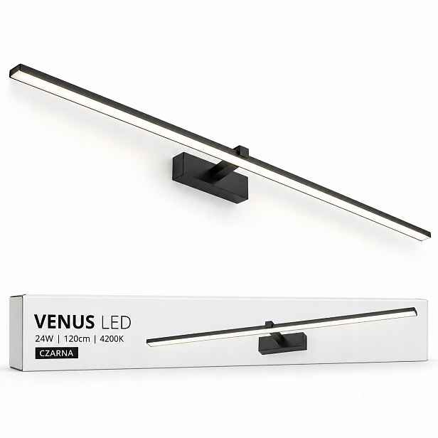 Černá Led lampa Venus 120 cm 24W nástěnné svítidlo do zrcadla koupelny 4200K IP44