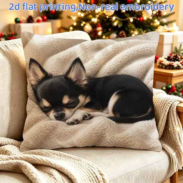 TEMU 1 ks Povlak na polštář s potiskem chihuahua, 2D jednostranný potisk (vložka není součástí balení), 18 x 18 palců/45 x , zapínání na zip, útulná