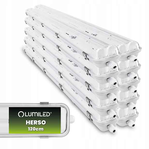 10x Hermetická Led lampa 120 cm s plechem pro zářivky 2x T8 Slim