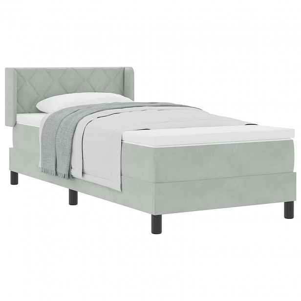 vidaXL Postel s boxspringem s čelo Světle šedá 200 x 90 cm samet