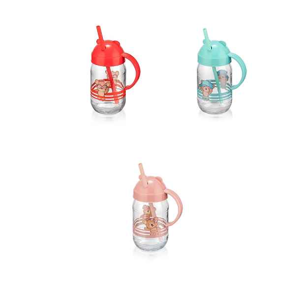 PROHOME - Láhev se slámkou 370ml dekor různé barvy a dekory
