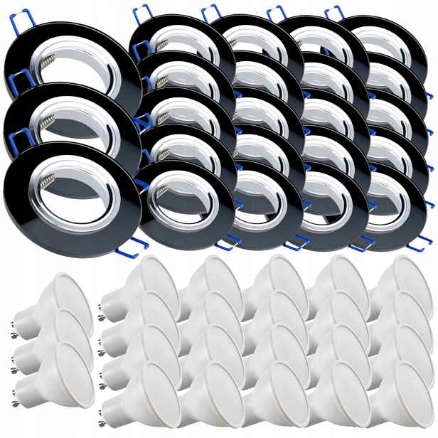 23x Černá Stropní Lampa Halogenová Objímka Sklo Led Žárovky 1.5W