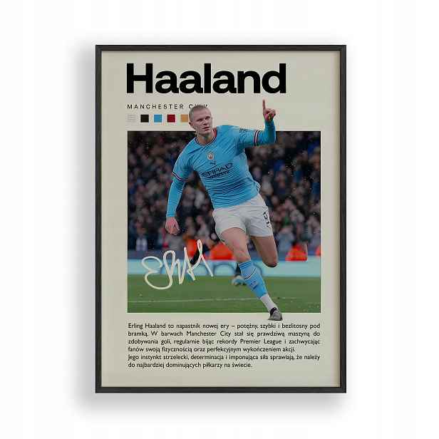 Plakát Haaland Manchester City Obraz Rámeček Dřevěný Černý 30x40 cm