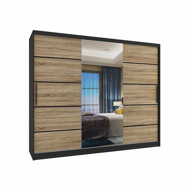 B BELINI GROUP POSUVNÁ SKŘÍŇ Verona MBP, Černá/Dub Sonoma Mat, 232 cm, se zrcadlem