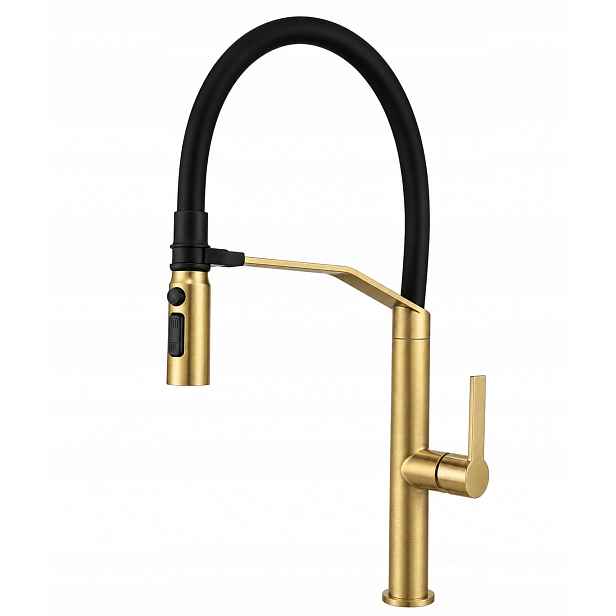Kuchyňská baterie Ore zlatá kartáčovaná s výsuvným 2-funkčním výtokem