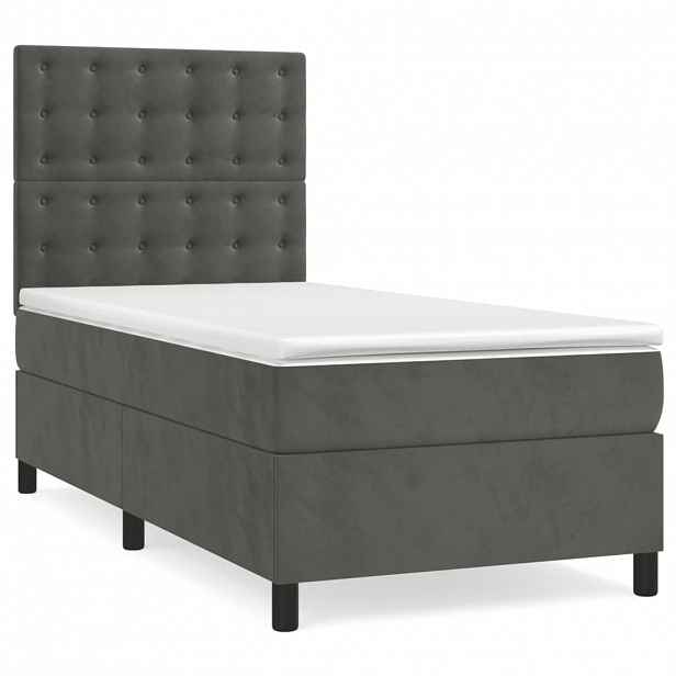vidaXL Box spring postel s matrací tmavě šedá 90x190 cm samet
