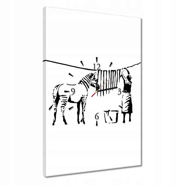 Hodiny 40x60 Praní zebry Banksy Pásky
