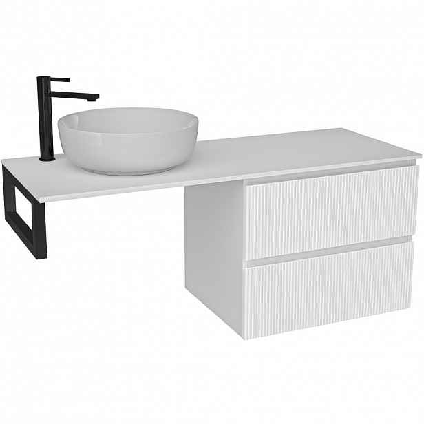 Koupelnová skříňka Carole - bílá matná rýhovaná + deska z lit. mramoru Elanys - 12 mm + konzole černá - 160x49,2x46 cm