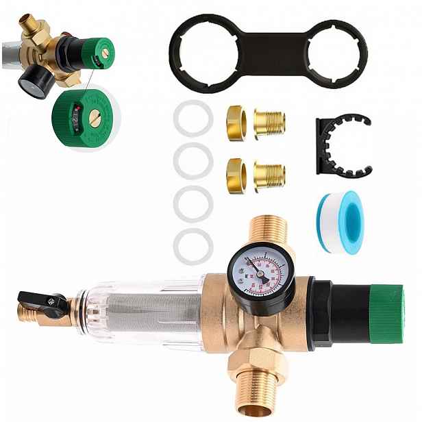 Proplachovací filtr 3/4" DN20 s manometrem a reduktorem tlaku a přesným filtrem