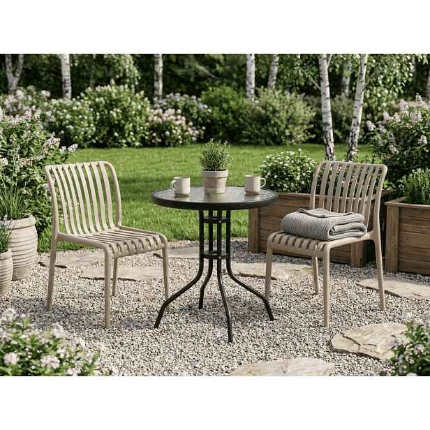 Zahradní set TREGO ISLAND - 2 židle a kulatý stůl ø 60 cm, béžová