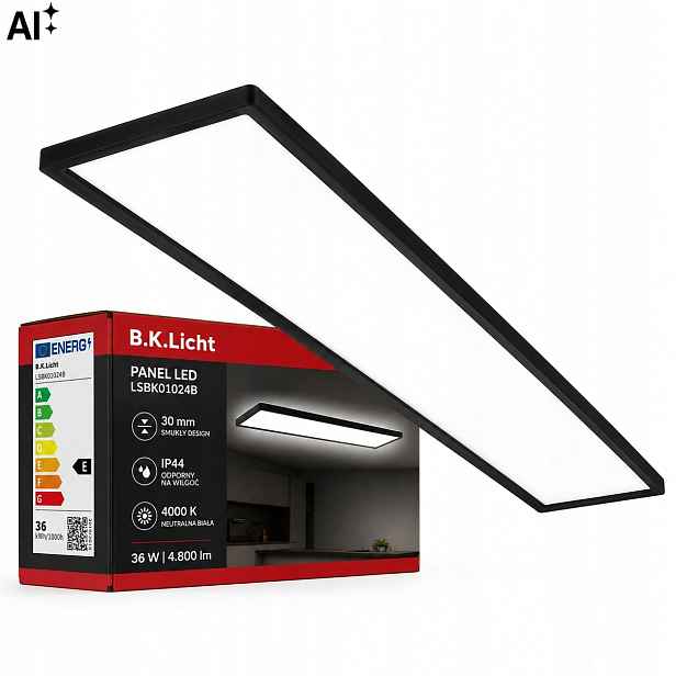 stropní svítidlo Led koupelnový panel černá 98x20 cm 36W 4800lm 4000K IP44