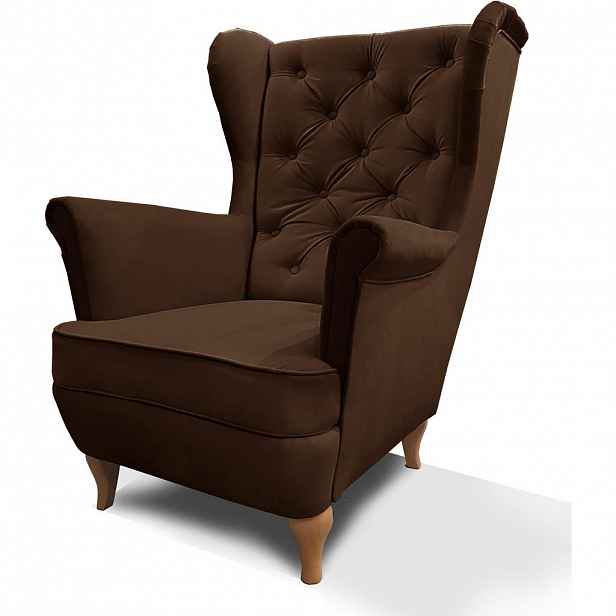 Beautysofa KŘESLO Chesterfield Falco hnědé s dřevěnými nohami