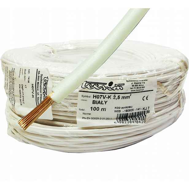 Kabel Lgy 2,5 mm bílý Elektrokabel 450/750 V 100 m