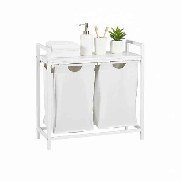 Koš na prádlo relaxdays se 2 komorami a policí. Bílá barva na prádlo/ r580G