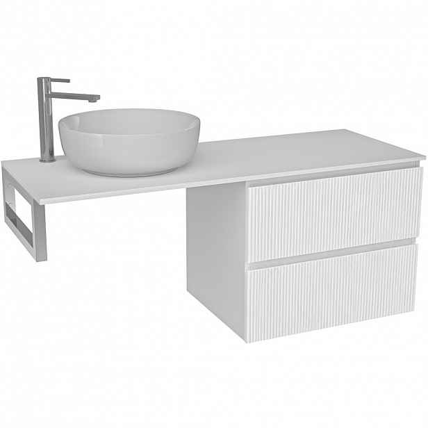 Koupelnová skříňka Carole - bílá matná rýhovaná + deska z lit. mramoru Elanys - 12 mm + konzole chrom - 160x49,2x46 cm