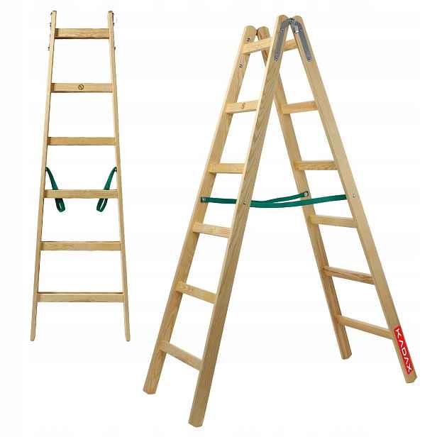 Žebřík Dřevěný Malířský 2x6 Rozestupný Oboustranný 150kg Produkt Polský