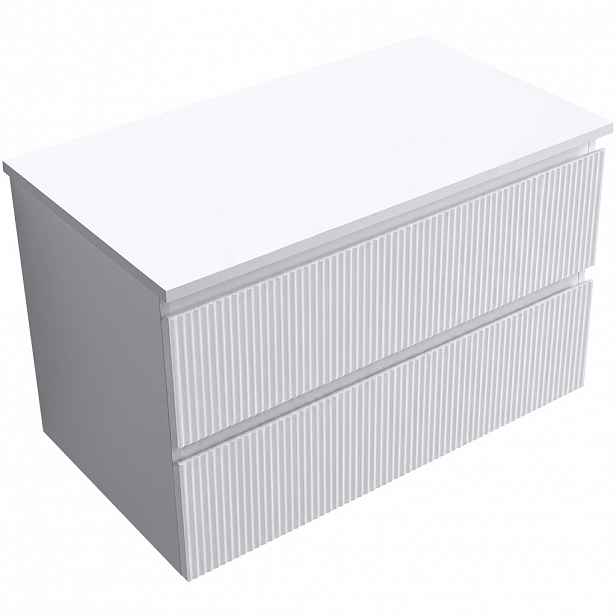 Koupelnová skříňka Carole - bílá matná rýhovaná + deska z lit. mramoru Elanys - 12 mm - bílá matná - 100x49,2x46 cm