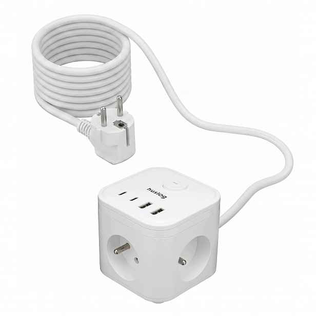 Prodlužovací Kabel Napájecí Kostka 4 Usb 3 Zásuvky Smart Lišta Huslog bílá