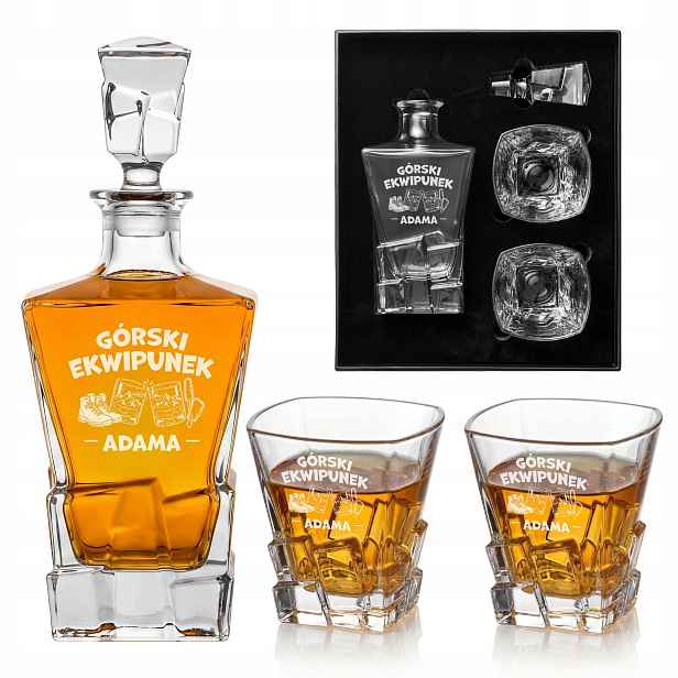 Sada na whisky Royal Karafa 850 ml 2 Sklenice Gravírování Dárek Hory