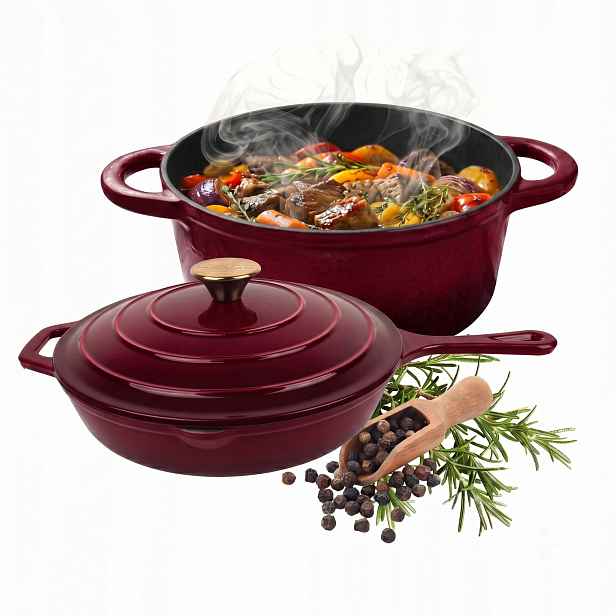 Set Hrnec Hrnec Pánev 26 CM Smaltovaná Třešňová Poklice Indukce