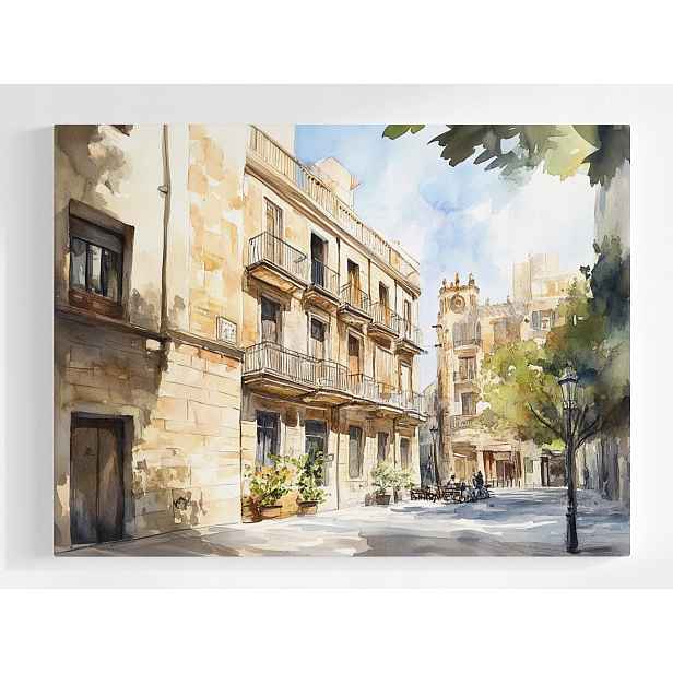 Plakát Středomořská Ulička Akvarel Krajina 100x75