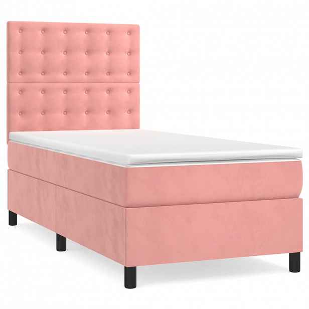 vidaXL Box spring postel s matrací růžová 90x190 cm samet
