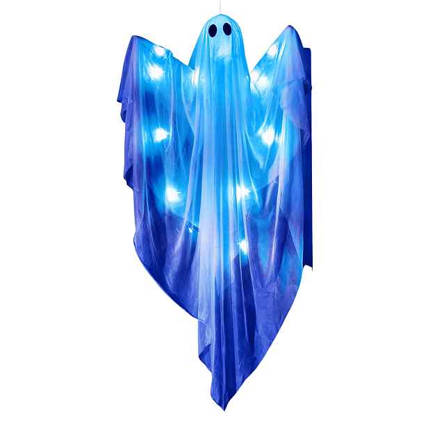 Halloweenský Duch Závěsný 119 CM Led Modrý, Pohyblivá Ramena Do Zahrady