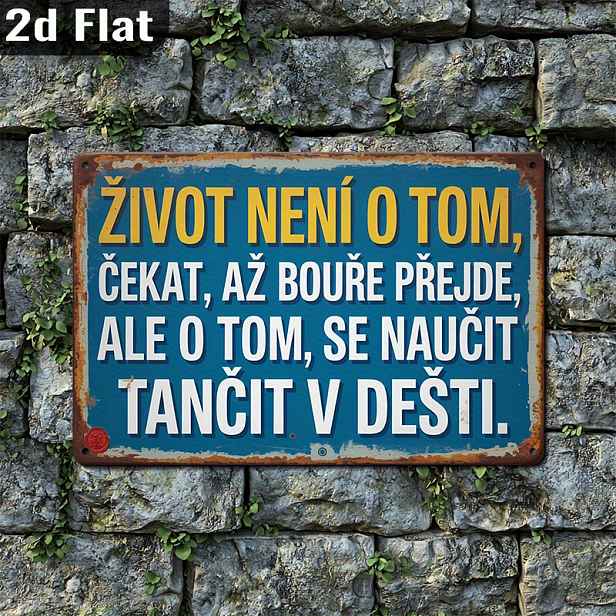 TEMU 2D plochá - 2D rovná retro kovová cedulka na zeď, 1 kus, s motivací "Život je tohle" od českých autorů - venkovská -žlutá dekorace bez rámu,