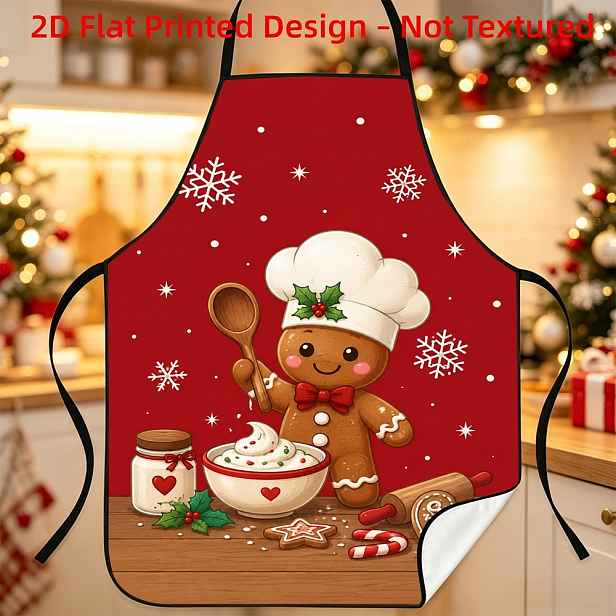 TEMU Vánoční polyesterová zástěra s potiskem perníčkového muže, 2D plochý design, 1 ks 60 x 80 cm / 23,58 x 31,49 palců, ideální pro domácí pečení,