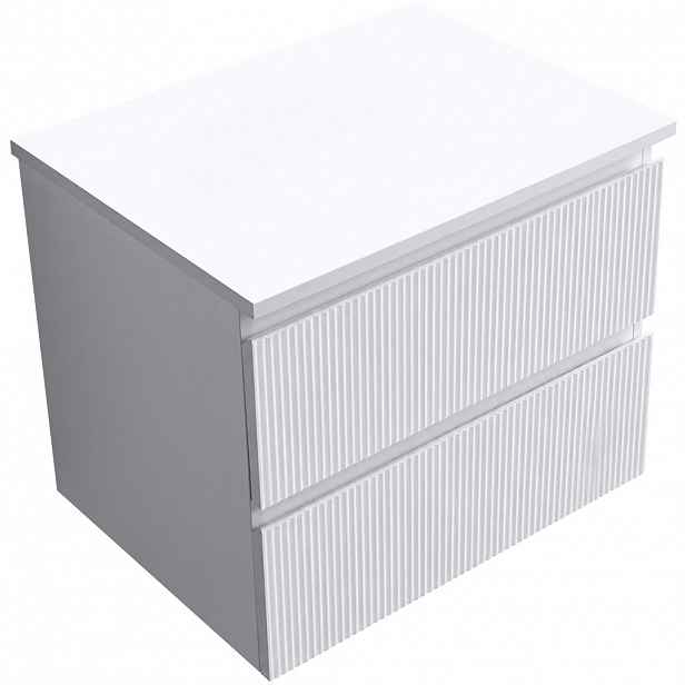 Koupelnová skříňka Carole - bílá matná rýhovaná + deska z lit. mramoru Elanys - 12 mm - bílá matná - 60x49,2x46 cm